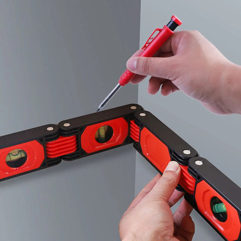 Person using Schimer Foldable Spirit Level Ruler with 4 Bubbles Magnetic Design High Accuracy for DIY Projects Home Decoration 600Mm
