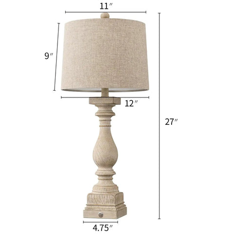27 Inch Farmhouse Black Table Lamp Set Of Two With USB A And USB C Ports For Bedroom And Living Room, vintage beige lamp