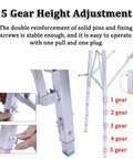 Foldable Scaffold Platform With Adjustable Height And Length, Heavy Duty Work Tower displaying 5 gear height adjustment mechanism.
