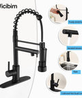 Top Shelf Matte Black Kitchen Faucet With Pull Down Sprayer Featuring Killer Dual Spray Functions And Lead Free Nsf Certified Build, showcasing dual control and aerated stream mode.