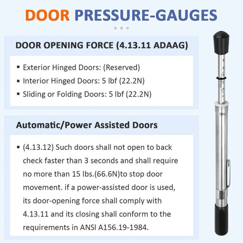 Door Pressure Gauge 0-35 Lbs Push Pull With Plastic Protective Tube For Accurate Door Force Readings ADA Compliant tool