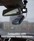 RJ11 Replacement Mirror Wire Power Cord for Uniden Radar Detectors installed on rearview mirror with device visible
