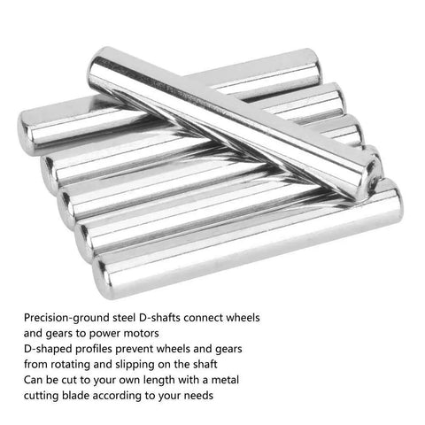 Six Pack Stainless Steel D Shaft Rods 40mm By 6mm Heavy Duty Metal Rods stacked for toy cars gear axles robotics precision shafts