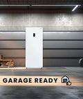 14 Cubic Foot Upright Freezer Refrigerator In Stainless Steel, Convertible Frost Free Cabinet in garage setting.