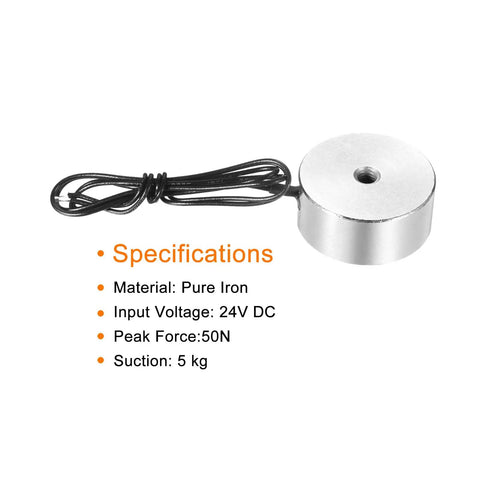 Robust Round Solenoid Electromagnet DC 24V Punching Out Fifty Newton Pull For Automation Machinery Pure Iron Electric Lifting Magnet Designed To Slam Shut Fast And Keep Your Workshop Gears Turning Smooth As Butter