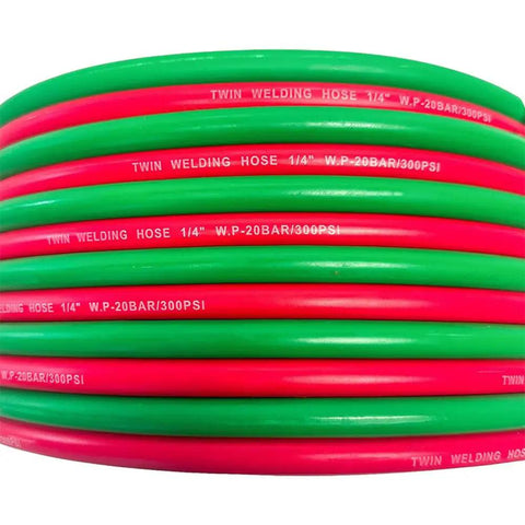 Oxygen Acetylene Twin Line Hose One Quarter Inch ID, 50 Foot Heavy Duty Rubber Torch Hose For Cutting Torches, Suitable For Indoor And Outdoor Use, 300 PSI