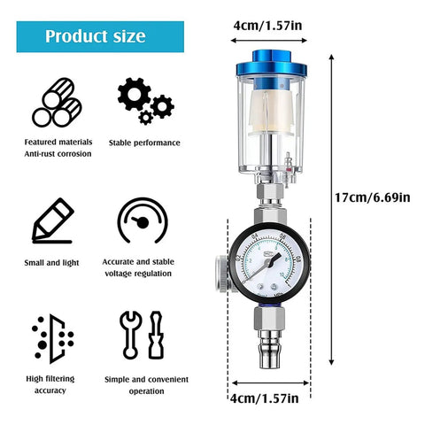 Top Tier Handheld Airbrush Kit featuring pressure regulator gauge, 4cmx17cm size for precise application in automotive and hobby projects.
