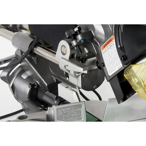 Close-up of Pro Grade Miter Saw With Eight And A Half Inch Blade And Linear Ball Bearing Slide System showing mechanism details