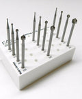 Stone Setting Burs 12 Piece Jewelry Making Kit 009 To 050 With Three Thirty Second Inch Shank Fig 413 displayed on a white block