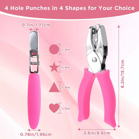Grab And Go Four Piece One Quarter Inch Hole Punch Set With Circle Heart Star Triangle Shapes and soft grip handles