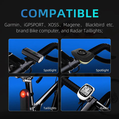 Adjustable Out Front Bike Mount For Garmin Edge iGPSPORT XOSS CooSpo Magene CYCPLUS GPS shown with bike accessories and handlebars
