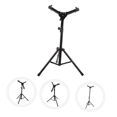 Knockout Adjustable Portable Drum Rack And Dope Heavy Duty Practice Pad Stand With Solid Alloy Snare Support For Top Shelf Live Gear And Smooth Home Beat Making Sessions In Matte Black, front view.