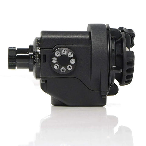 Side view of Must Have Portable Equatorial Sky Memo S Auto Guide Terminal Astronomy Accessory Black Battery Powered Ultra Compact Design.