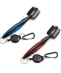 Tiger Pack Of 2 Golf Club Brush Groove Cleaner With Retractable Zip Line And Aluminum Carabiner, dual-color brushes