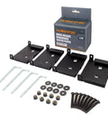 Four Pack Quick Release Workbench Caster Plates with Pins for Tool-Free Mobility, box, plates, pins, bolts, and lock nuts