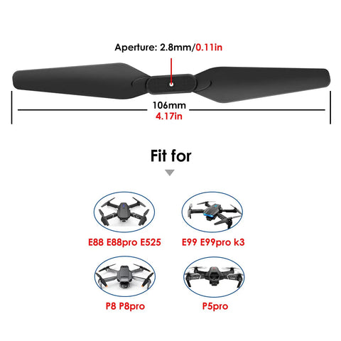 20Pcs Folding Propeller Set Quick Release For E88 E88Pro E88Max E525 E99 E99Pro P1 P5Pro K3 S1 P8 Quadcopter Replacement Parts diagram