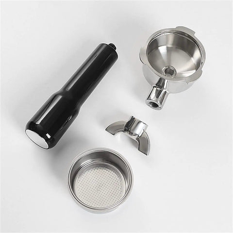 Stainless Steel Espresso Portafilter Handle Replacement For Home Coffee Machines Double Spout Bottomless Design Durable Plastic And Metal Build Easy Install Fits Most Makers Pro Barista Vibe Great For Home Espresso Lovers And Coffee Nerds, black handle and metal portafilter parts