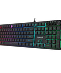 Dope Full Size Gaming Keyboard With Quick Turn Volume Knob, 104 Keys Wired PC Peripheral Featuring Fresh RGB Lighting and Crisp Feedback for Weekend Warriors.