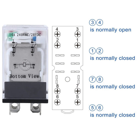 Diagram of 2 Pack 8 Pin 12V DC Electromagnetic Power Relay With Socket Base LED Indicator DPDT 2NO 2NC 10A DIN Rail Compatible