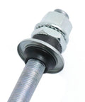 Close-up of Ride Ready Heavy Duty 180mm Bicycle Rear Hub Axle M10 Silver for Multi Speed Systems with 26TPI Conical Lock Nut.