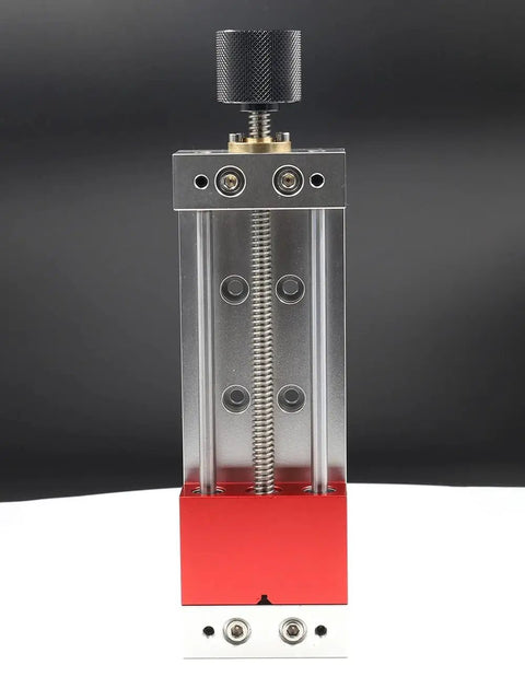 Rock Solid 100MM Aluminum Engraving Machine Vise with Lock Tight Jaw Fixture showing gear mechanism and M5 bolt holes.