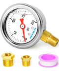 Meanlin 1.5 in dial pressure gauge, glycerin-filled, 0–200 psi, 1/8 in NPT, lower mount with two brass NPT bushings.