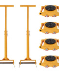 Heavy Duty Machinery Skates With 2 Steering Handles, four steel roller skates and two handles for industrial equipment moving.