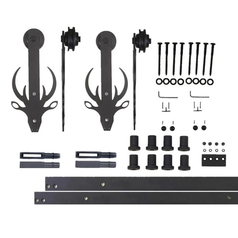 Premium Heavy Duty Sliding Barn Door Hardware Kit For Single Interior Exterior Doors Featuring Five Point Five Foot Flat Track Rail And Quiet Glide Nylon Rollers For Built Tough Performance
