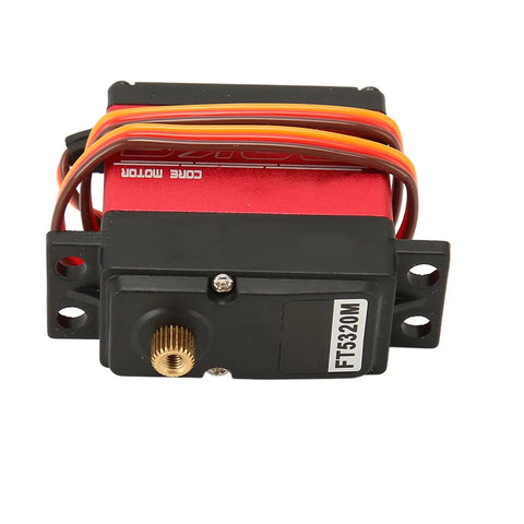 Top view of Badass 20Kg Digital Servo With Full Metal Gears, showing black housing with red accents and connection wires.