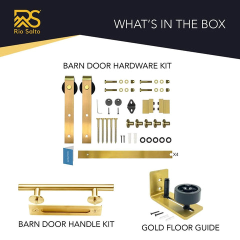 Brushed Brass Gold Barn Door Hardware Kit No Fuss With 72 Inch Track System For Single Door, Heavy Duty Rail With Rollers layout
