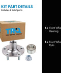 Front Passenger Side Wheel Bearing And Hub Kit For Lexus ES330 ES350 RX330 RX350 RX400h Toyota Avalon Camry And Highlander 2001 To 2016 Drop In Ready Easy Install Plug And Play OEM Quality Replacement Wheel Hub Bearing Set with TRQ box and parts displayed