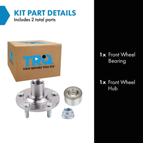 Front Passenger Side Wheel Bearing And Hub Kit For Lexus ES330 ES350 RX330 RX350 RX400h Toyota Avalon Camry And Highlander 2001 To 2016 Drop In Ready Easy Install Plug And Play OEM Quality Replacement Wheel Hub Bearing Set with TRQ box and parts displayed