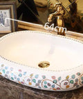 Damn Fine Hand Painted Oval Countertop Washbasin With A Truly Knockout Leaf Pattern Heavy Duty Ceramic Bathroom Sink on marble