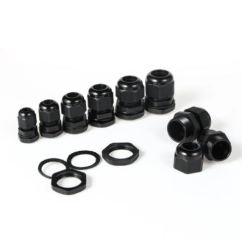 34 Pack IP68 Waterproof Cable Gland Kit with 3 to 16 mm adjustable connectors displayed on a white background