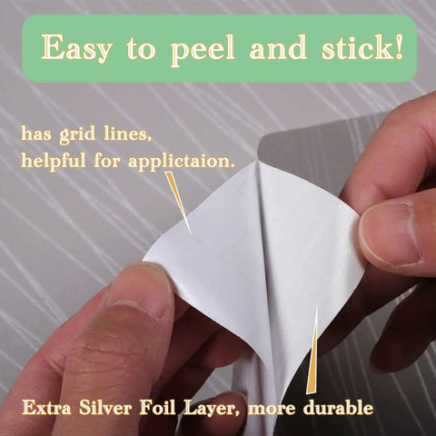 Hands peeling Easy Peel and Stick Wallpaper 20.8 by 393 Inches Removable Self Adhesive Non Woven Wall Covering with 3D Embossed Stripe Modern Silver Grey.