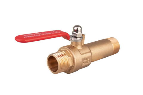 Full Port Water Heater Drain Valve With Straight Spout LF Compliant Brass Three Quarter Inch MNPT Two And A Half Inch Shank