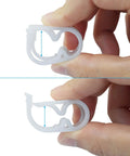 Adjustable Plastic Tube Clamps 1/4 To 1/2 Inch No Fuss Quick Install Flow Control Hose Clamp shown held by hand, pack of 5, white.