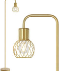 Brass Gold Standing Floor Lamp With 6W LED Bulb Foot Switch Tall Metal Stand Modern Industrial Minimalist Farmhouse Boho Style