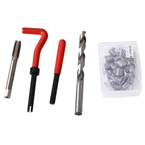 Awesome Heavy Duty Thread Repair Kit For Cars With Sturdy Insert Tools, Tap And Drill To Fix Stripped Screws Fast No More Messy Metal Shavings. M10x1.5 kit