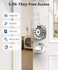 No Sweat Keyless Entry Smart Deadbolt With Fingerprint Scanning App Control displays keypad and entry options on a modern door.