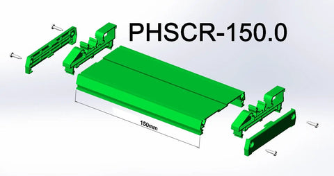 Exploded view of Din Rail Mounting Carrier for 72 73mm Wide PCB Housing, showing individual components and assembly layout.