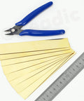 10 Piece Brass Shim Stock Set 6 Inch Long By 1 Inch Wide 0.002 Inch Thick Brass Strips For Metalworking Jewelry Making Diy Projects Smooth Polish Finish with ruler and pliers