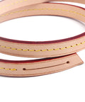 Top Shelf Genuine Vachetta Leather Shoulder Strap Straight Up Fine Short Purse Strap Thin Crossbody Handbag Replacement For Luxury Pochette Bag Apricot Tone detail of leather strap with yellow stitching