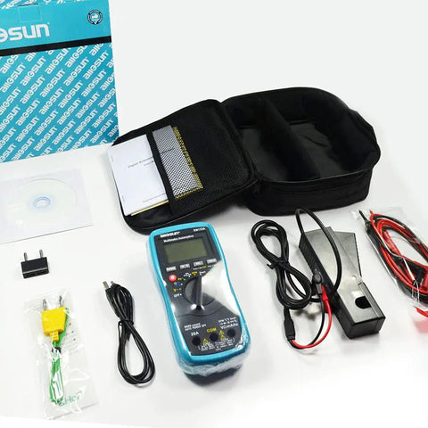 Automotive Dwell Meter Digital Multimeter Auto Range TRMS 5999 Counts with accessories including cables and carrying case