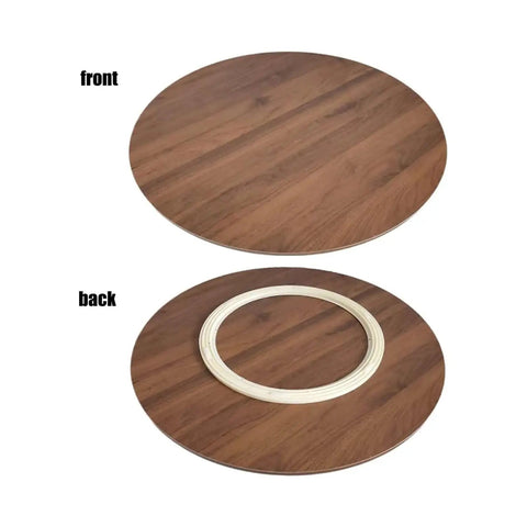 Front and back view of Big Wooden Dining Turntable With 360 Degree Rotation Lazy Susan Style Kitchen Rotating Tray, wood texture