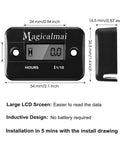 Inductive Hour Meter For Gas Engines And Generators, Waterproof Black Gauge with Dimensions and Install Guide