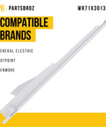 WR71X30139 Quick Space Shelf For GE Fridge Ultra Durable Replacement Part, shown at an angle highlighting the sleek white design.