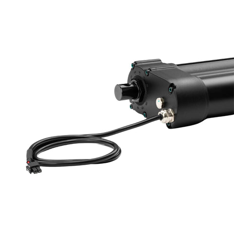 12V heavy-duty linear actuator with black housing, 12-inch stroke, cable and connector