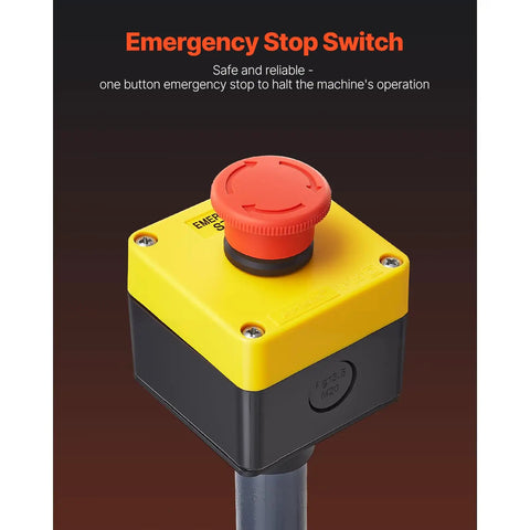 Emergency stop switch for Heavy Duty Electric Roll Bender Machine Featuring Smooth Three Roller Gearing and Quick Flip Foot Switch.