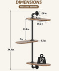 Dimensions of Heavy Duty Wooden Three Tier Window Sill Plant Stand Featuring A Smooth Rotating Rack, showing sizes and weight capacity.